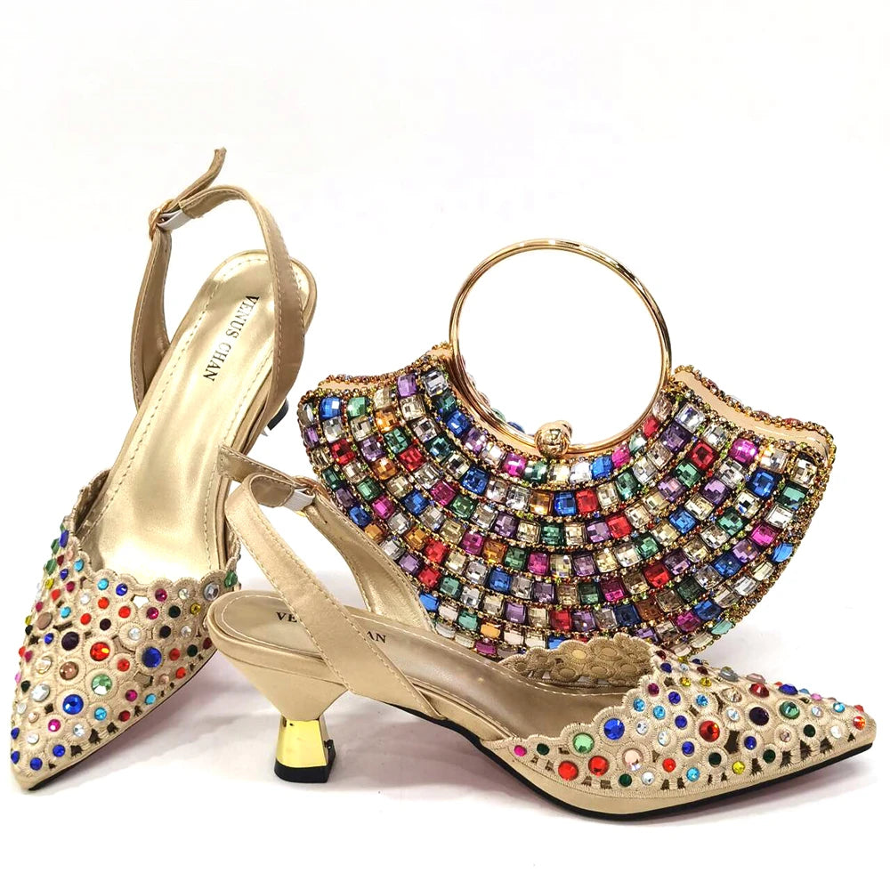 Venus Chan New Arrival Italian Design Nigerian Fashion Party Wedding Shoes and Bag Set Decorated With Flower in Blue Color
