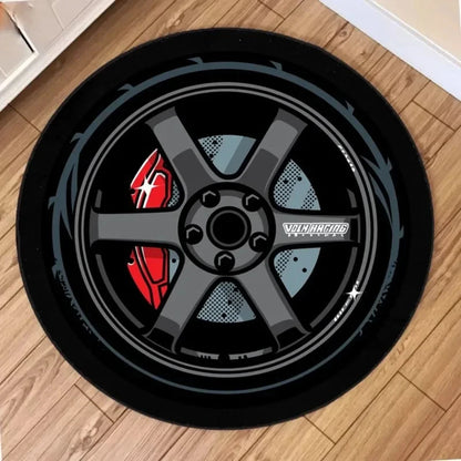 1pc Classic Black Tire Pattern Round Rug, Non-slip Floor Mat for Living Room, Bedroom, Bathroom, Holiday Home Decoration