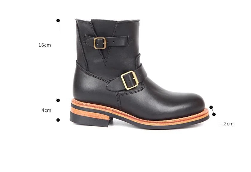 YR Best.Mens Vintage Style Engineer Boots.Quality Motor Rider Handmade Real Cowhide Shoes.Classic Genuine Leather Boots,Cool