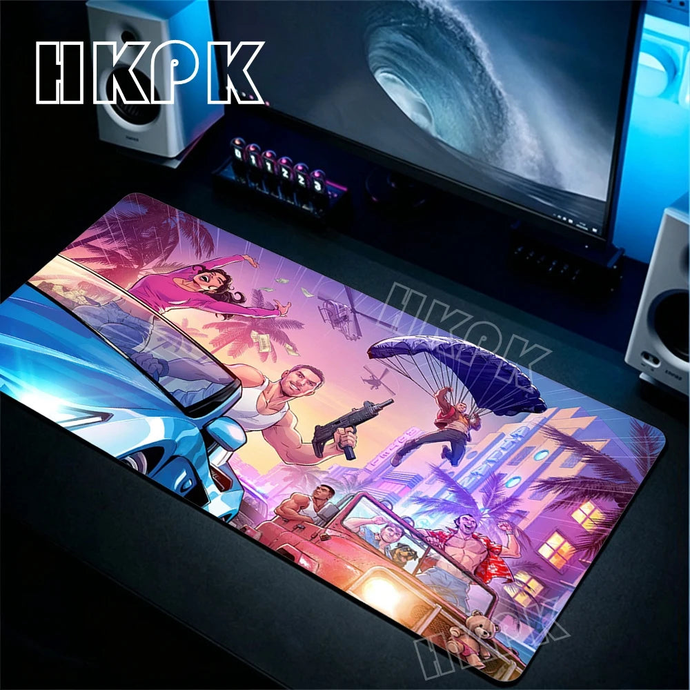 Large Gamer Desk Mat Office Table Pad Grand Theft Auto Deskpad Pad Computer Laptop Accessories Gaming Mousepad Anime Xxl 90x40cm