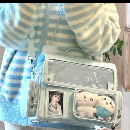 New Y2K Cute Ita Bag Harajuku Girl Transparent Pocket Large Capacity Crossbody Bag Lolita DIY Badge Display Casual Shoulder Bags