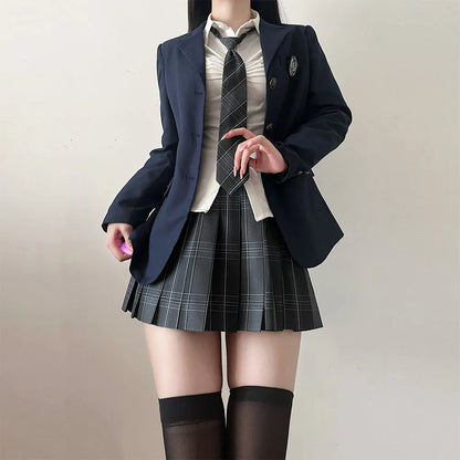 JK Uniform Suit Plaid Skirt Suit Slim Girl Pure Desire Pink Summer School Sister Battle Robe Tight School Uniform