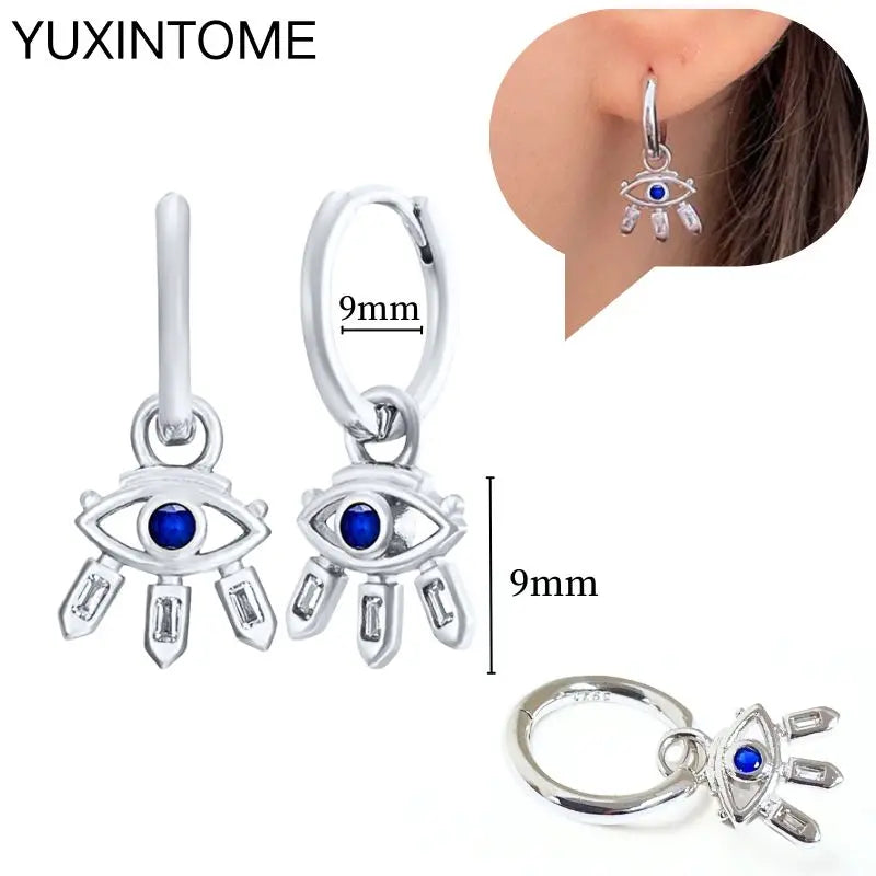 925 Sterling Silver Needle Dark Blue Crystal Silver Earrings Women's Exquisite Heart Blue Pendant Hoop Earrings Luxury Jewelry
