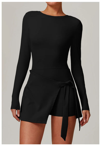 Romper Backless Set Long Sleeved Gym Sports Fitness Bodysuit Siamese Sportswear Women Clothes Jumpsuit Skirt Playsuit Yoga Suit