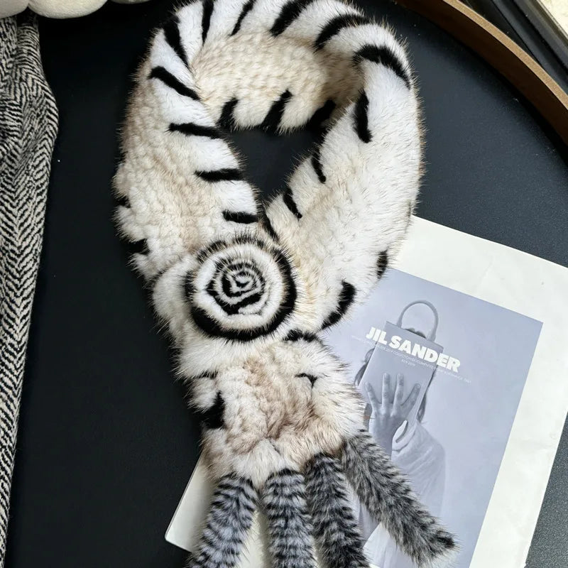 Real Mink Fur Warm Scarf For Women Cross Double-sided Style Knitted Design New Fashion Elegant Mink Fur Accessories Scarves