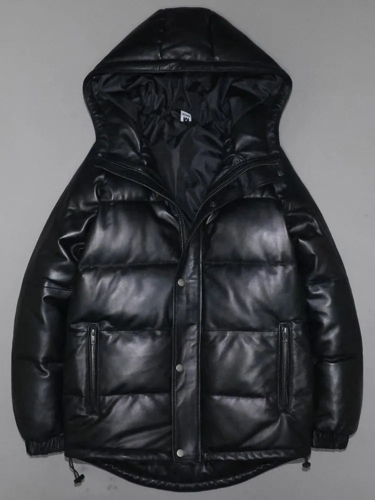 Women Winter Thick Warm Natural Sheepskin Down Jacket Casual Hooded Windproof Overcoat Loose Fit Genuine Leather Jacket Coats