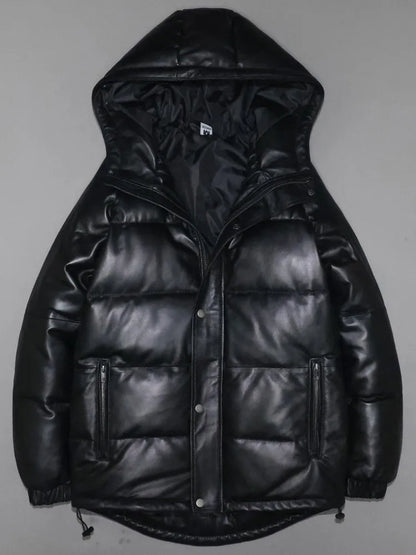 Women Winter Thick Warm Natural Sheepskin Down Jacket Casual Hooded Windproof Overcoat Loose Fit Genuine Leather Jacket Coats