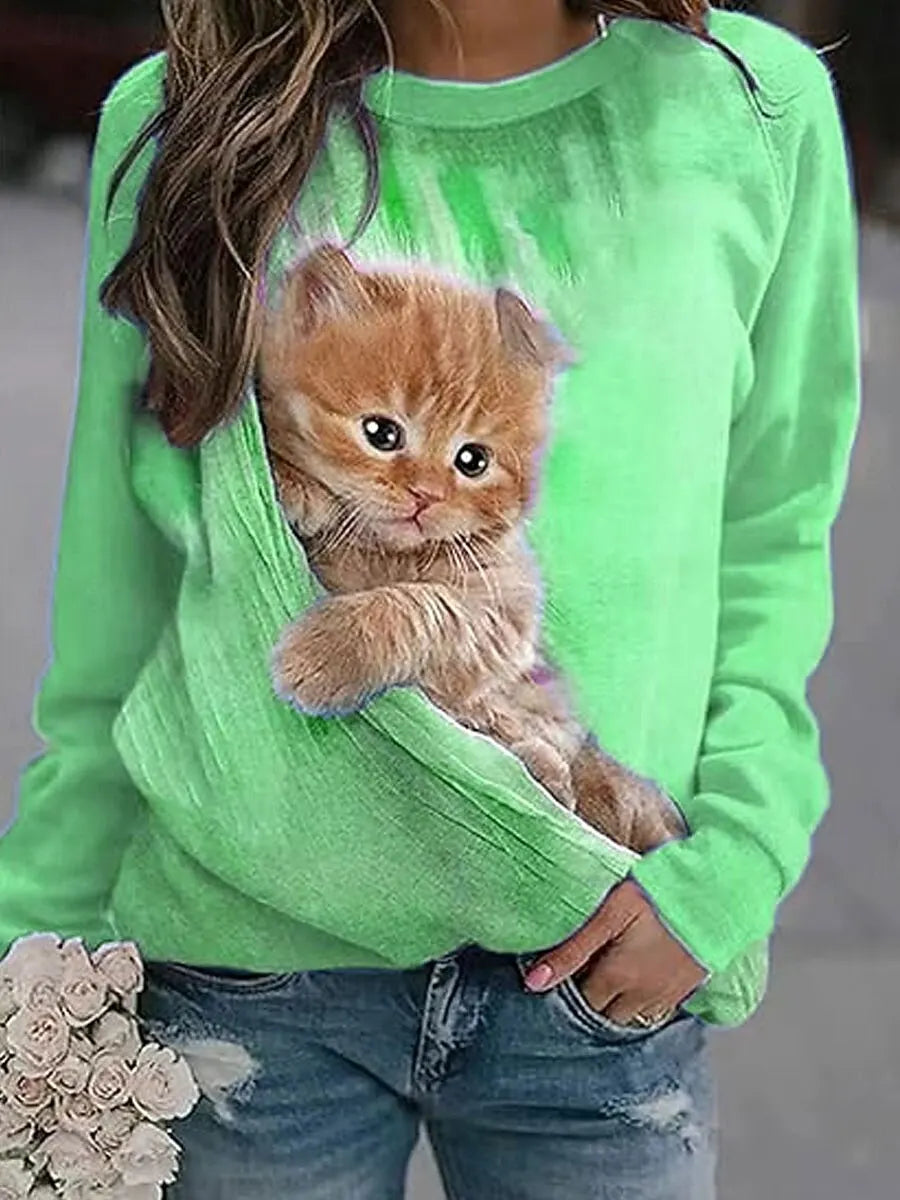 2025 Fashion Women's Cute Cats Graphic Sweatshirt 3D Print O-Neck Long Sleeve Tops Women's Apparel Y2K Streetwear Fall Pullover