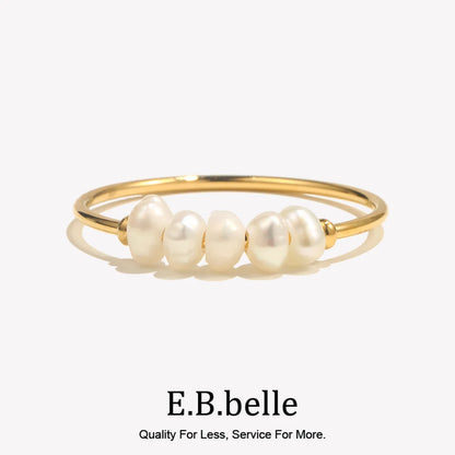 E.B.belle Gold Plated Stainless Steel Freshwater Pearls Rings For Women Accesorios Para Mujer Bagues Acier Inoxydables Femmes
