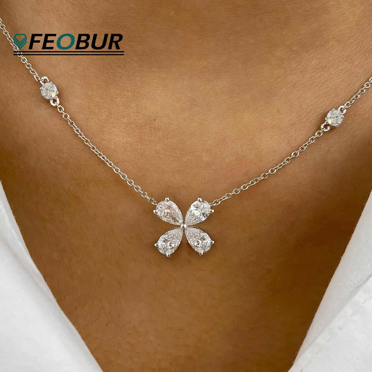 2cttw 4-Stone Clover Moissanite Diamond Pendant Necklace for Women 100% S925 Silver Pear Cut Diamond Charm Neck Chain Party Gift