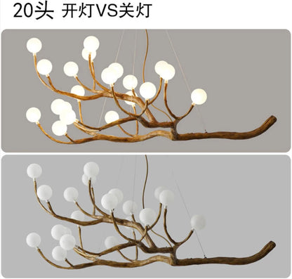 Retro Resin Tree Branch Chandeliers Frosted Glass Bubble LED Pendant Lamp for Living Dining Room Home Decor suspension luminaire