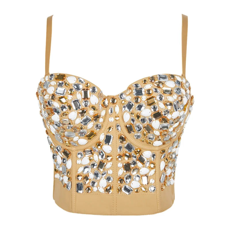 Quality Pearl Tank Tops Rhinestone Women Crop Top Club Clothes Streetwear Y2K Corset Woman Shaper Camis Fashion Feamale Clothing