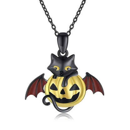 Gothic Punk Bat Wings and Heart-Shaped Resin Pendant Necklace - Dark Fantasy Style Alloy Chain, Halloween Gift for Women, Casual Fashion Accessories