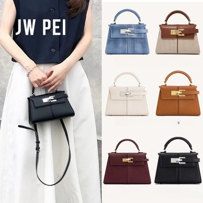 JW PEI New Trapezoidal Genuine Leather Women Handbag Niche Fashion Versatile Top Handle Luxury Ladies Shoulder Crossbody Purse