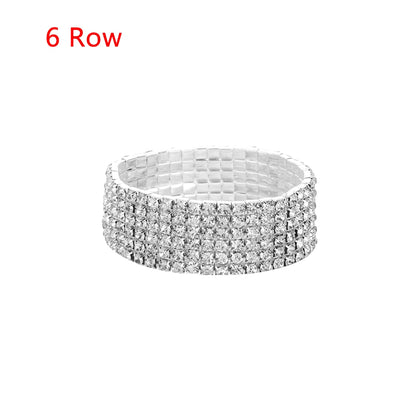 1-10 Rows Fashion Jewelry Bridal Wristband Crystal Rhinestone Elastic Bangle Stretch Bracelet Wedding Bridal Jewelry