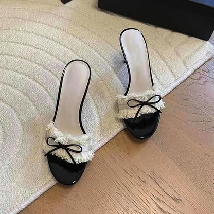 Bow Women Slippers High Heels Casual Fashion Shoes Summer Woman Pumps 2025 New Luxury Walking Sandals Sexy Dress Zapatos Mujer
