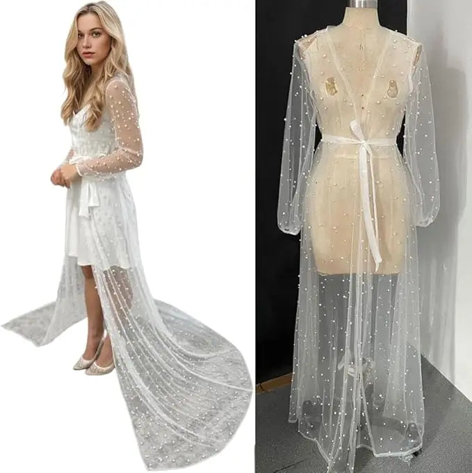 Maternity Gown for Baby Shower Dressing Gown Perspective Sheer Skirt Long Tulle Bridal Robe Puffy Sleepwear for Women Nightwear