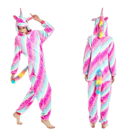 Kigurumi Unicorn Cartoon Onesies Kids Children Animal Pajamas Jumpsuits Women Men Sleepwear Onepiece Anime Cosplay Costumes