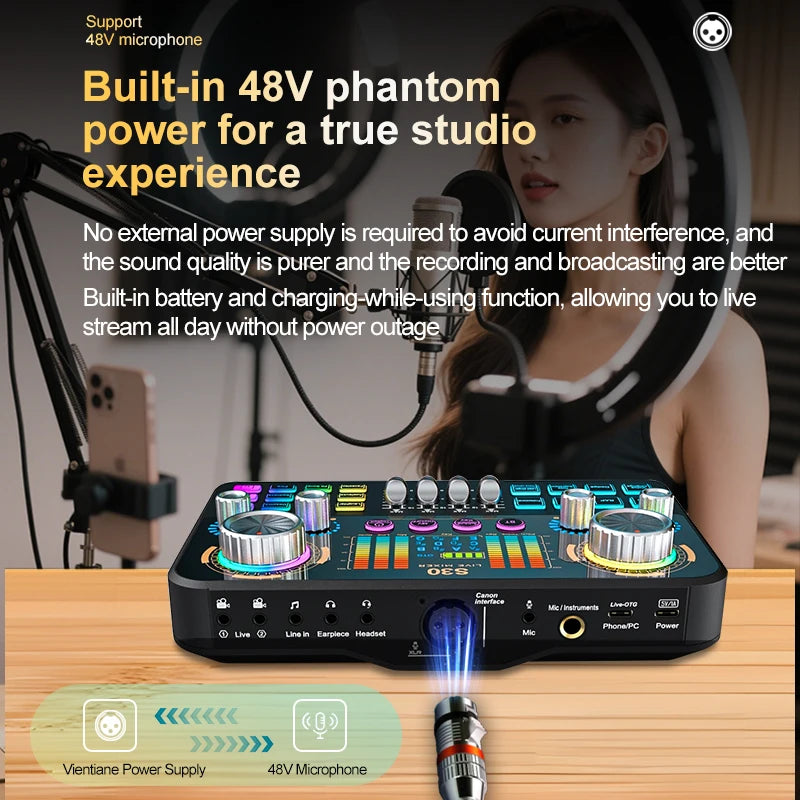 S30 DJ Mixing Effects Audio Mixer FUHAM S30 Live Sound Card Voice Changer for Live Streaming Music Recording