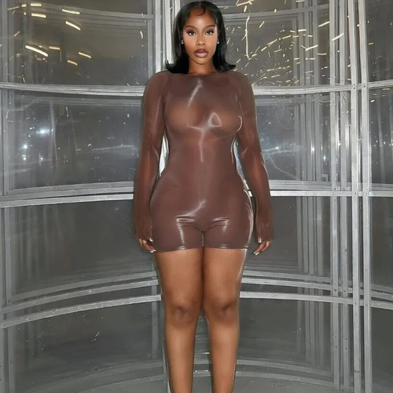 Doyerl Solid Long Sleeve Shorts Romper for Woman Bodysuit Fancy Club Skinny Stretchy Party Night Going Out One Pieces Playsuit