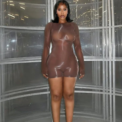 Doyerl Solid Long Sleeve Shorts Romper for Woman Bodysuit Fancy Club Skinny Stretchy Party Night Going Out One Pieces Playsuit
