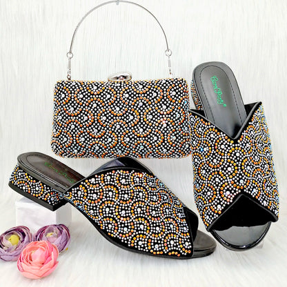 Doershow Italian Shoes And Bag Sets For Evening Party With Stones Italian Leather Handbags Match Bags!  SRT1-8