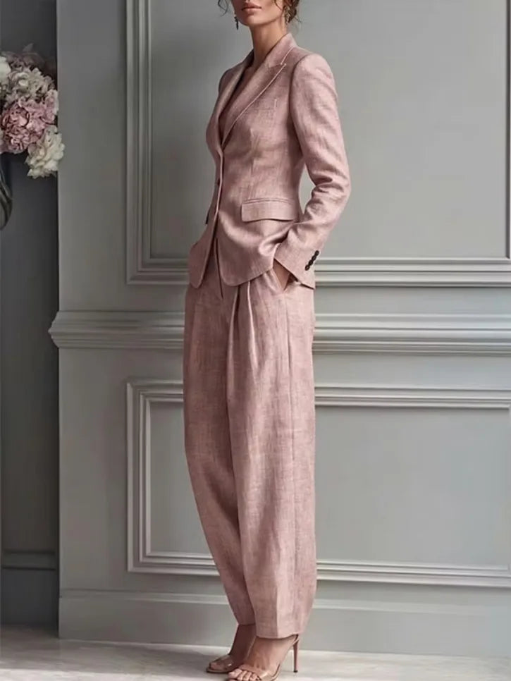 Autumn New Women's Long-sleeved Suit Shirt 2-piece Set Fashion Pocket Suit Collar Slim Temperament Female Office Trousers Suit