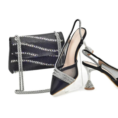 New Fashion Africa Women Shoes and Bags Set with Rhinestone Shoes for Women 2025 Designer Luxury Italian Shoe and Bag Set