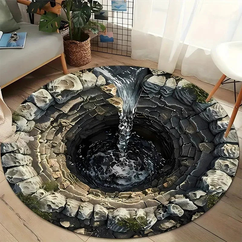 Round Rug– Deep Pit Trap Print Floor Mat for Entry, Living Room or Bedroom Fun Decor