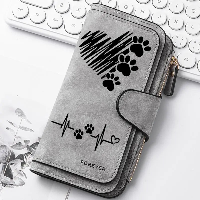 Heart-Shaped Animal Paw Butterfly Print Design Women Wallets Card Coin Wallet for Girls Purse ID Wallets Female Coin Purse Gift