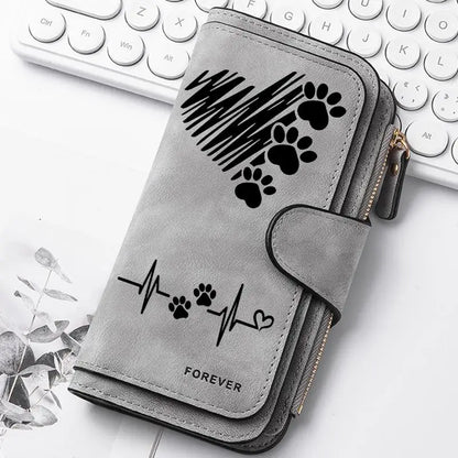 Heart-Shaped Animal Paw Butterfly Print Design Women Wallets Card Coin Wallet for Girls Purse ID Wallets Female Coin Purse Gift