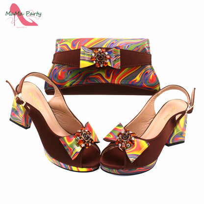 2024 New Design Italian Women Shoes and Bag to Match in Super High Heels in Yellow African Ladies Sandals for Wedding Party