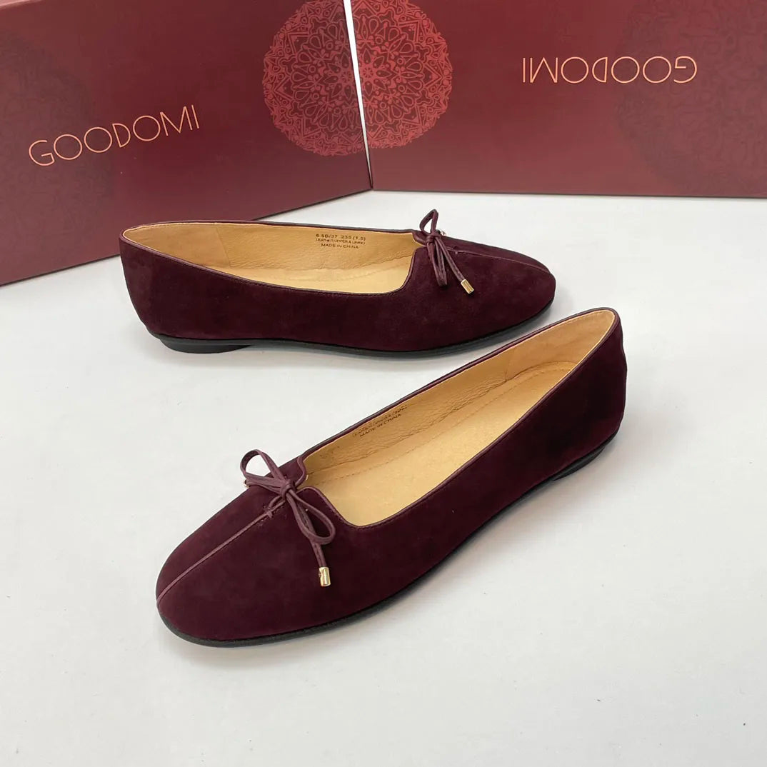 Women Suede Ballet Flats Delicate Bow Slip-on