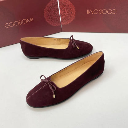 Women Suede Ballet Flats Delicate Bow Slip-on