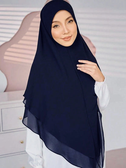 1pc Double Layered Chiffon Ready to Wear Instant Hijabs Solid Headscarf Foulard Femme Musulman Shawl Wrap Bandana