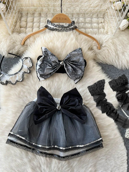 Coquette Lace Lingerie Set Sexy Mesh Bodysuit Valentines Day Sleepwear Gothic Strappy Catsuit Intimate Nightwear Romper