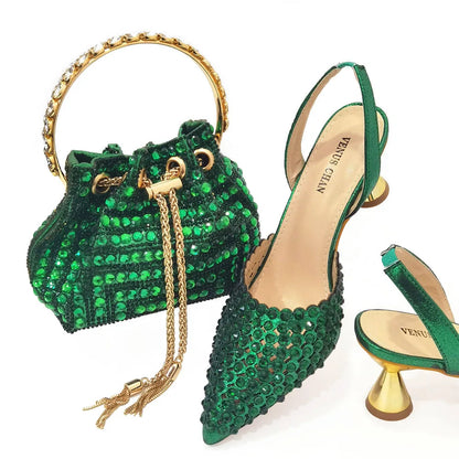 Fashion Summer 2023 Beads Decorated Muffin Bottom Sandals Wear Comfortable And Versatile Elegant Ladies Shoes And Bag Set