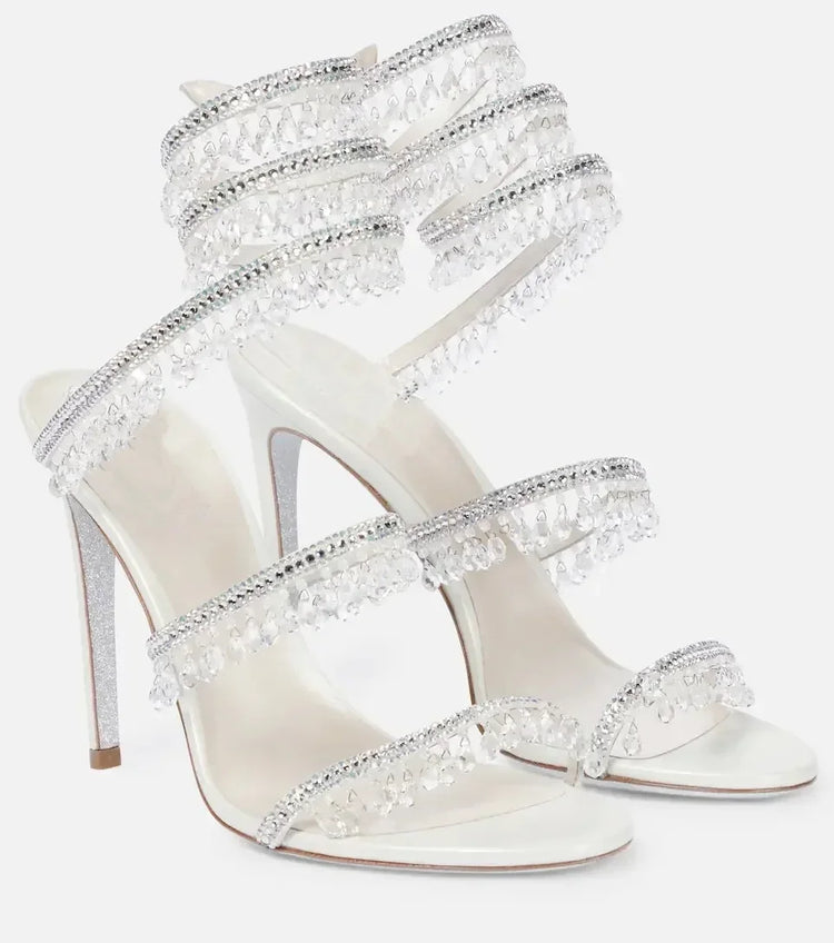 2026Women's New Water Diamond Sandals Fashion Tassel Crystal Shoes Sexy Banquet Party Twin Stiletto Women's Large Sandals