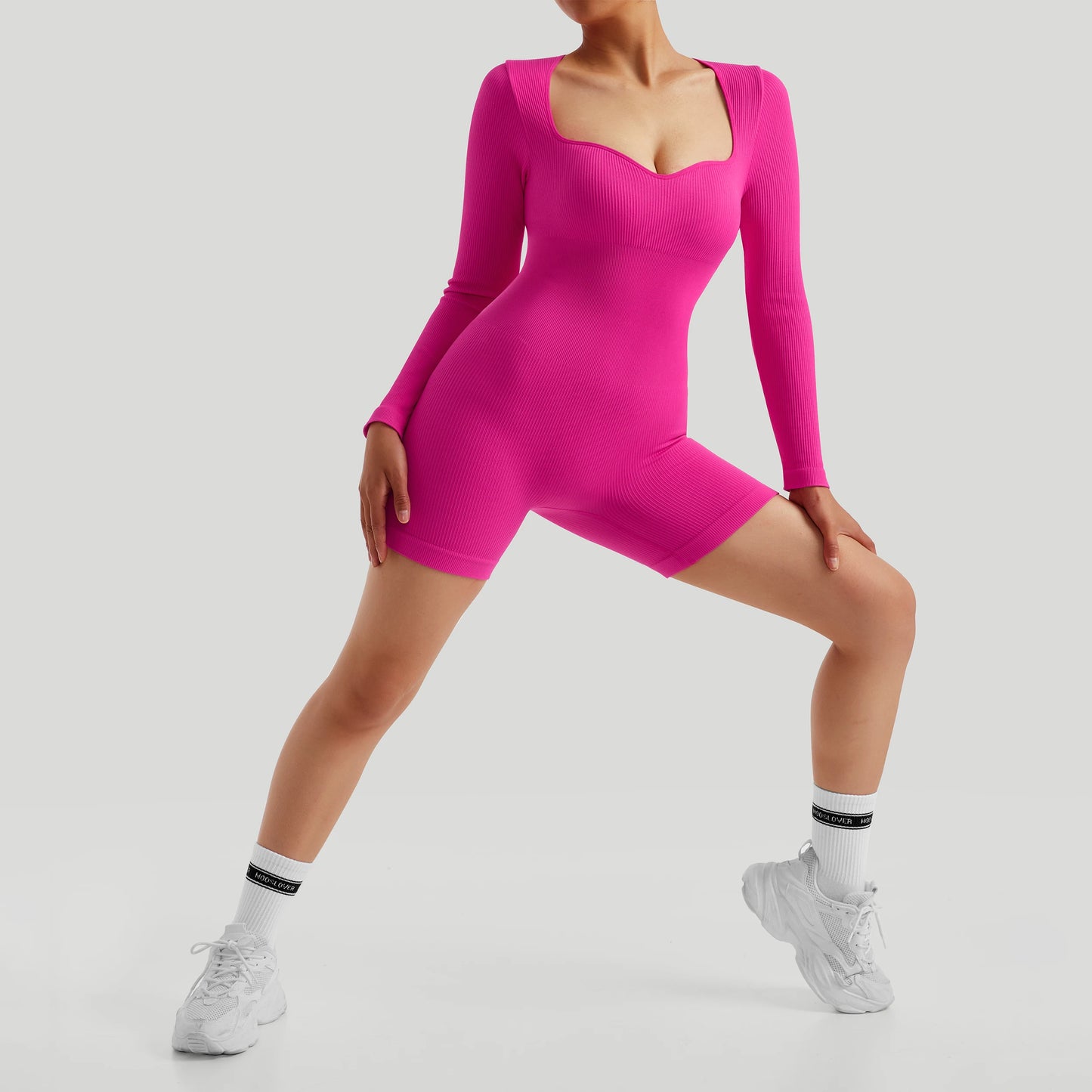 Women Jumpsuits Workout Seamless Yoga Ribbed Bodycon One Piece Sportwears Long Sleeve Short Leggings Romper Jumpsuit Femme