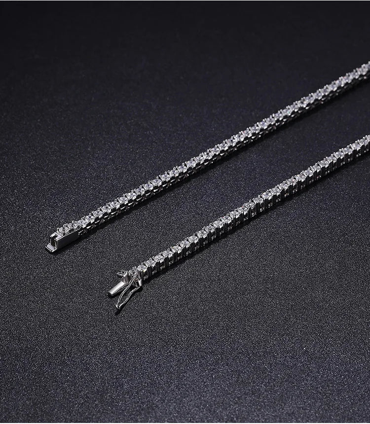 OEVAS 2.5mm Full Moissanite Tennis Necklace for Women Man 100% S925 Silver Neck Chain Necklaces Party Fine Jewelry Gift
