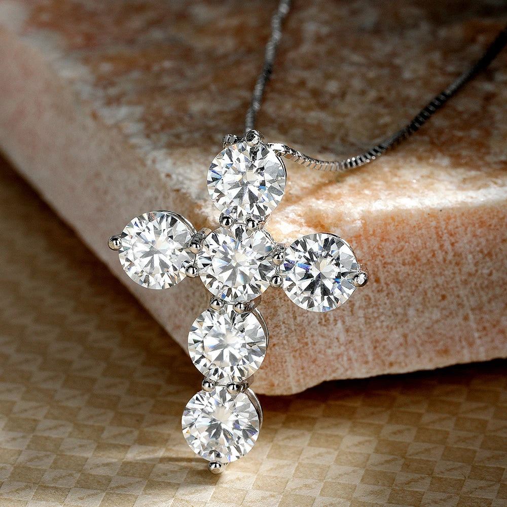 Serenity 4.8ct D Color Moissanite Cross Necklace for Women Gift S925 Sterling Silver Plated 18K Jesus Pendant Neck Chain Jewelry