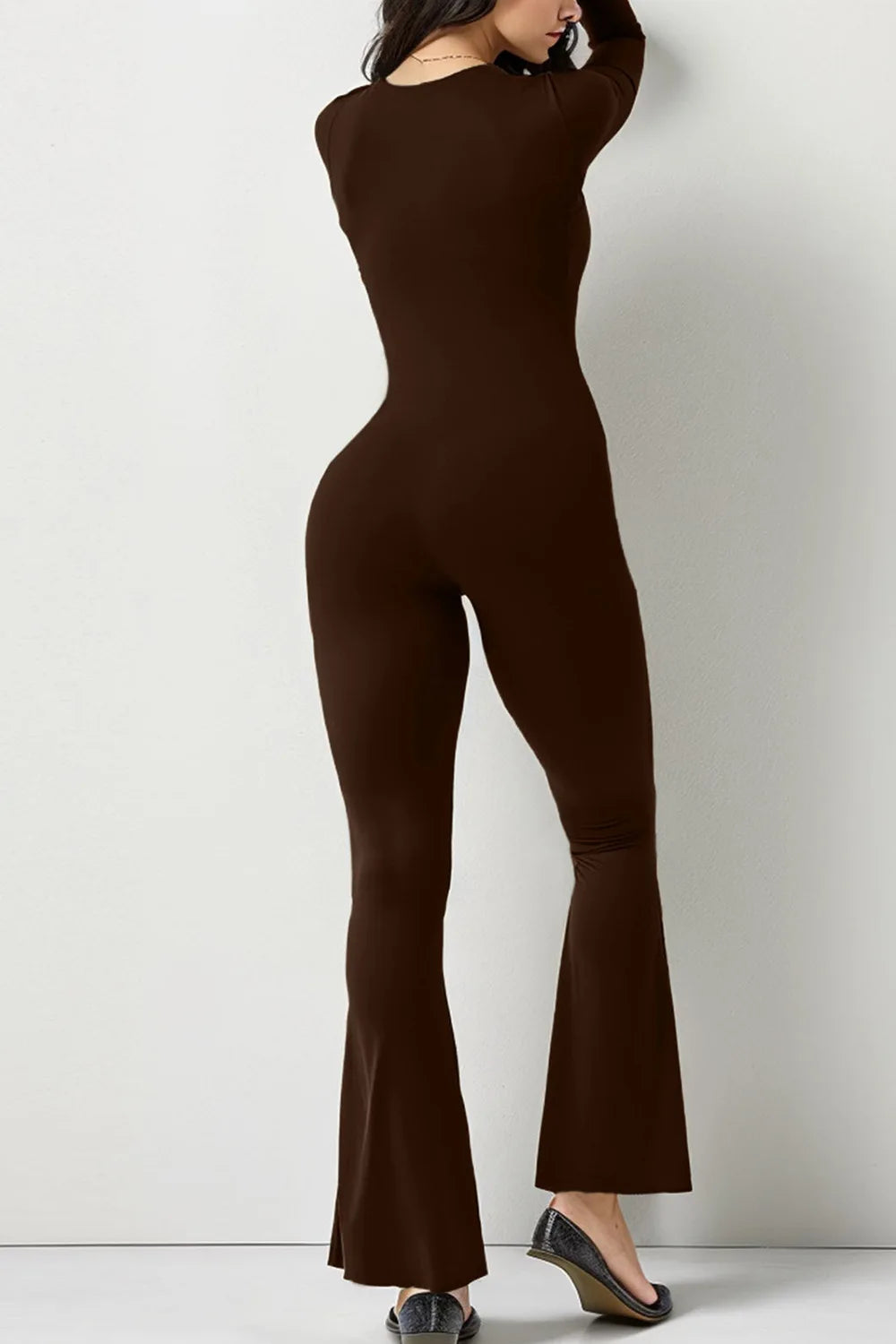 Foreign Trade Women's Long Sleeved Waist Cinching and Waist Lifting Square Collar Wide Leg High Elastic Jumpsuit