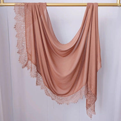 2026 New Rayon Cotton Modal Hijab Scarf Lace Splicing Turban Breathable Women Shawl Cotton Plain Scarf Headscarf Women Hijabs