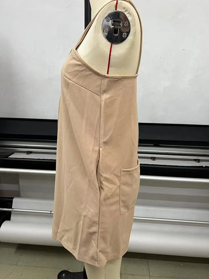 Women Sleeveless Strap Short Romper Heart Neck Pleated Wide Leg Jumpsuit With Pockets Loose Summer Casual Beach Vacation Outfit