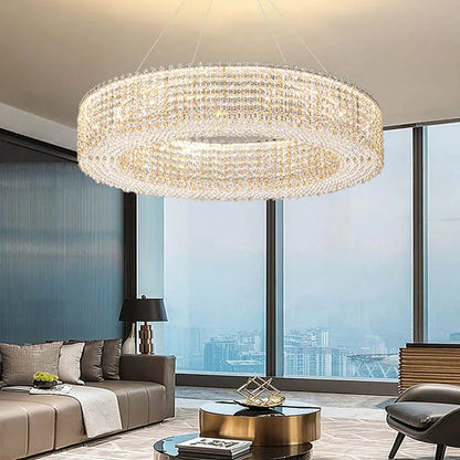 Champagne Crystal Waterfall Bead Modern Ceiling Lights LED Lamps Lighting Fixture for Living Room Lustres Home Decor Lampara