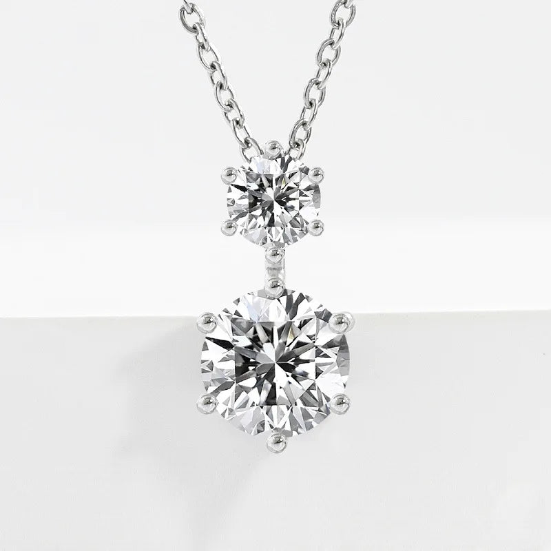 925 Sterling Silver Double Round Moissanite Pendant Necklace Clear CZ Diamond Chain for Women Wedding Jewelry