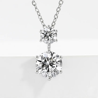 925 Sterling Silver Double Round Moissanite Pendant Necklace Clear CZ Diamond Chain for Women Wedding Jewelry