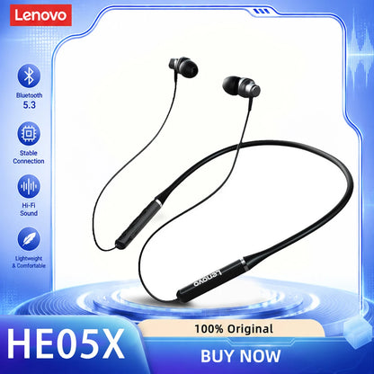 Lenovo Bluetooth Earphones HE05X Wireless Earbuds Magnetic Neckband Earphone Waterproof Sport Headset Mic Noise Cancelling