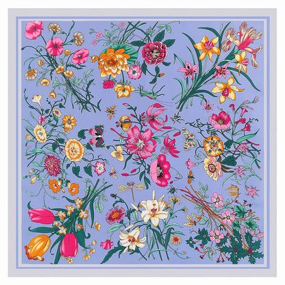 130*130cm Women Luxury Floral Print Twill Silk Scarves Lady Echarpes Bandana Square Scarves Wraps Femme Foulard Pashmina