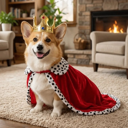 Adjustable Dog King Cloak Velvet Trimmed Cozy Plush Dog King Cape With Crown Breathable Pet Costume For Small Medium Large Dogs